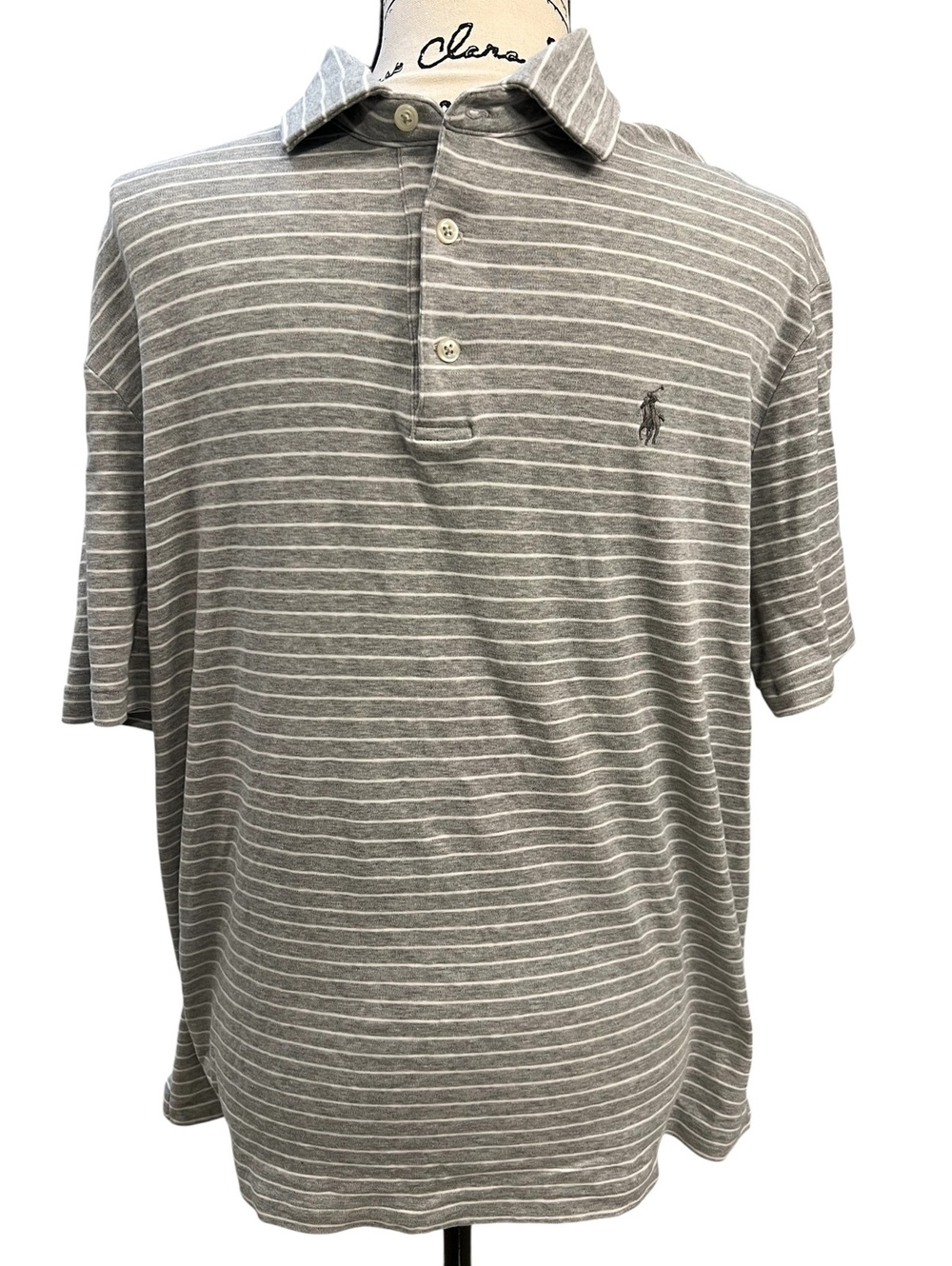 Polo Ralph Lauren Classic Fit Gray White Striped Luxury Jersey Polo Medium